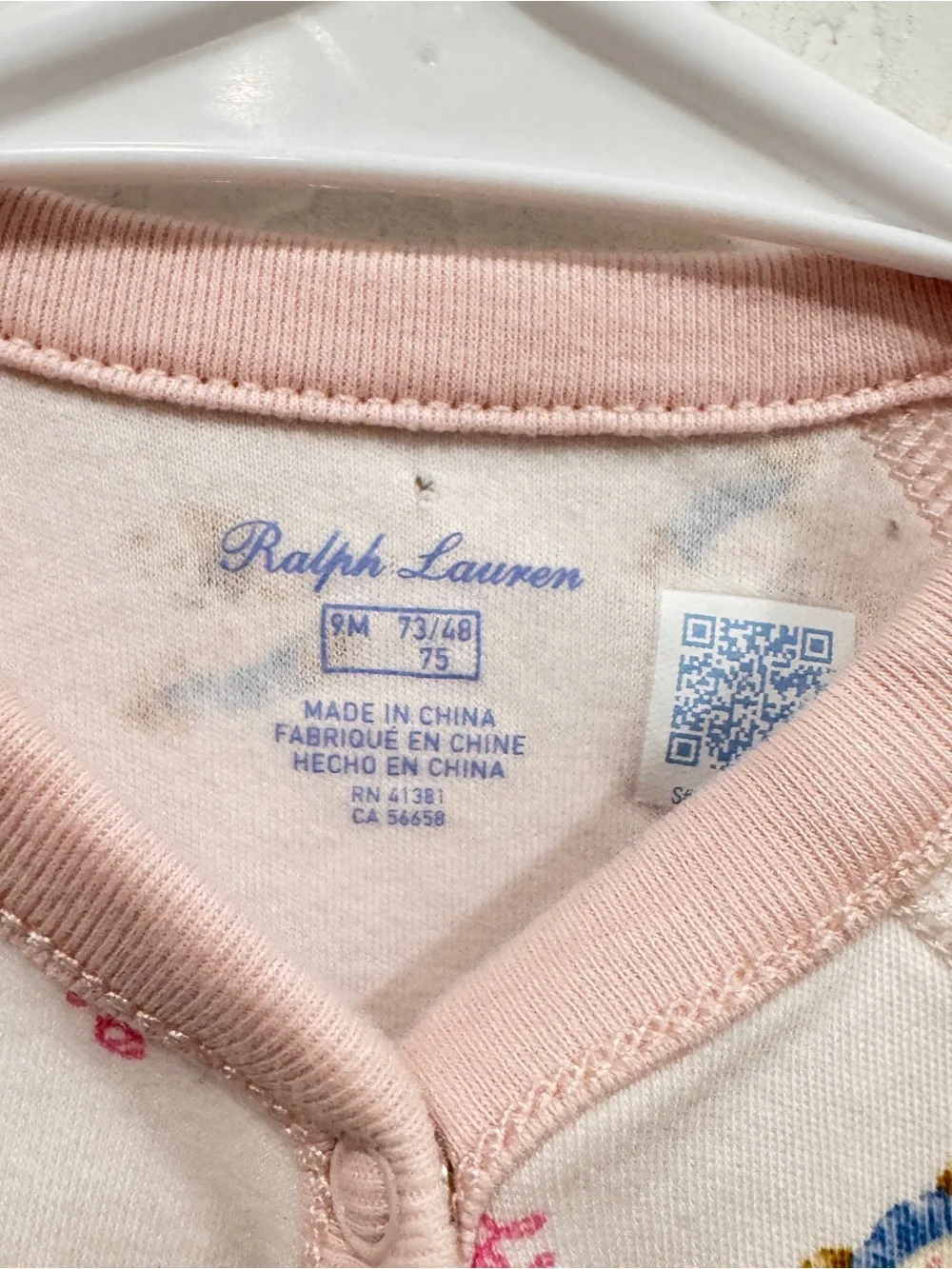 Ralph Lauren Pink Teddy-Print Footed One-Piece Baby Girl 9M